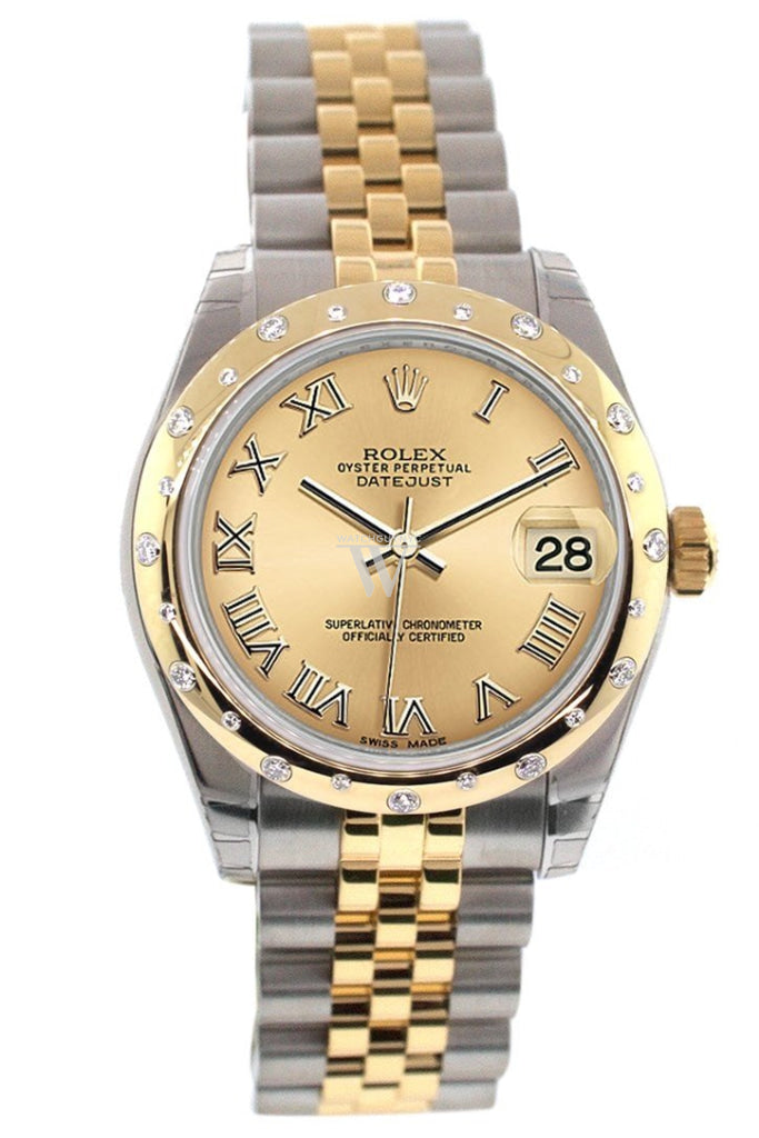 Rolex Datejust 31 Champagne Roman Dial Diamond Bezel 18K Gold Two Tone JubileeLadies 178343 Pre-owned