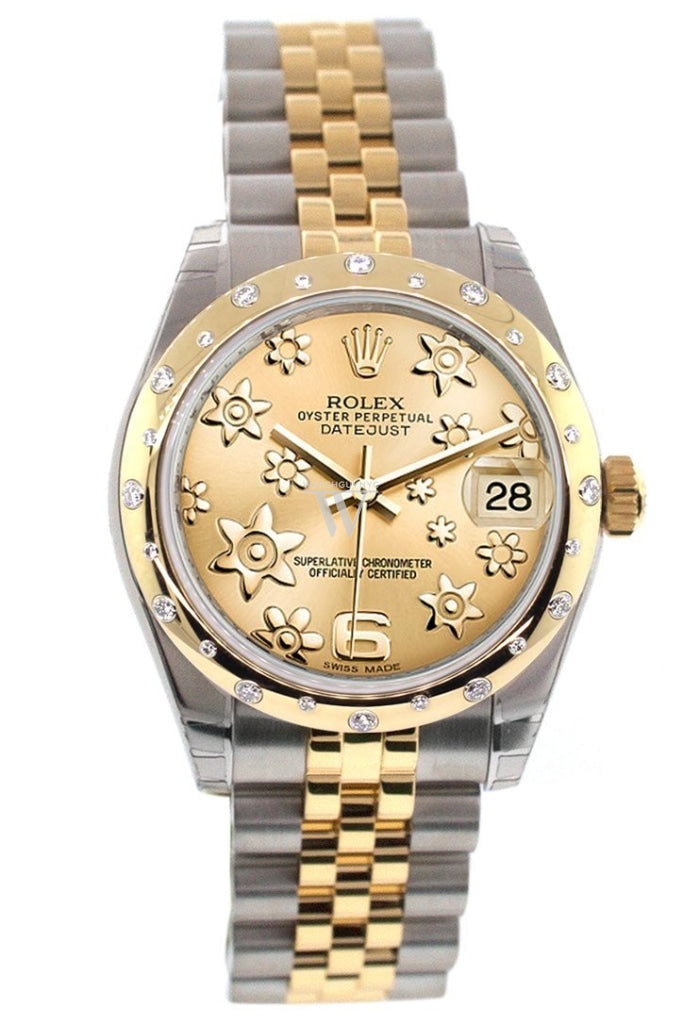 Rolex Datejust 31 Champagne Floral Motif Roman Dial Diamond Bezel 18K Gold Two Tone Jubilee Ladies 178343 Pre-owned
