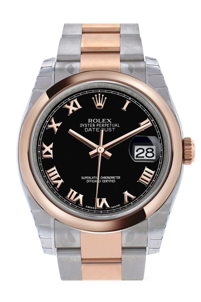 Rolex Datejust 36 Black Roman DialSteel and 18k Rose Gold Oyster Watch 116201