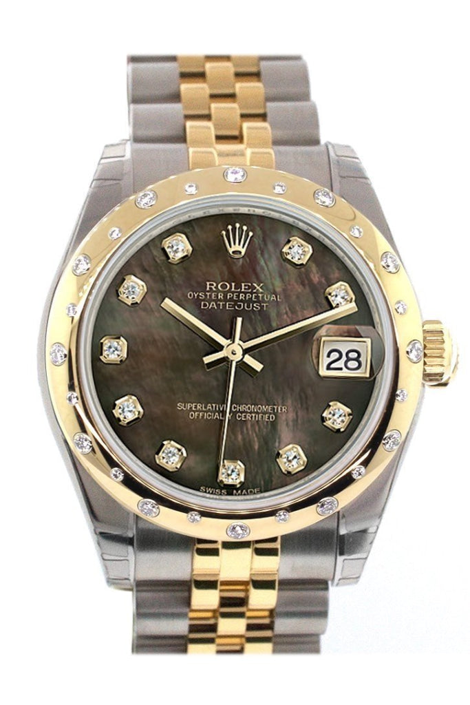 Rolex Datejust 31 Black Mother of Pearl Diamonds Dial Diamond Bezel 18K Gold Two Tone Jubilee Ladies 178343 Pre-owned