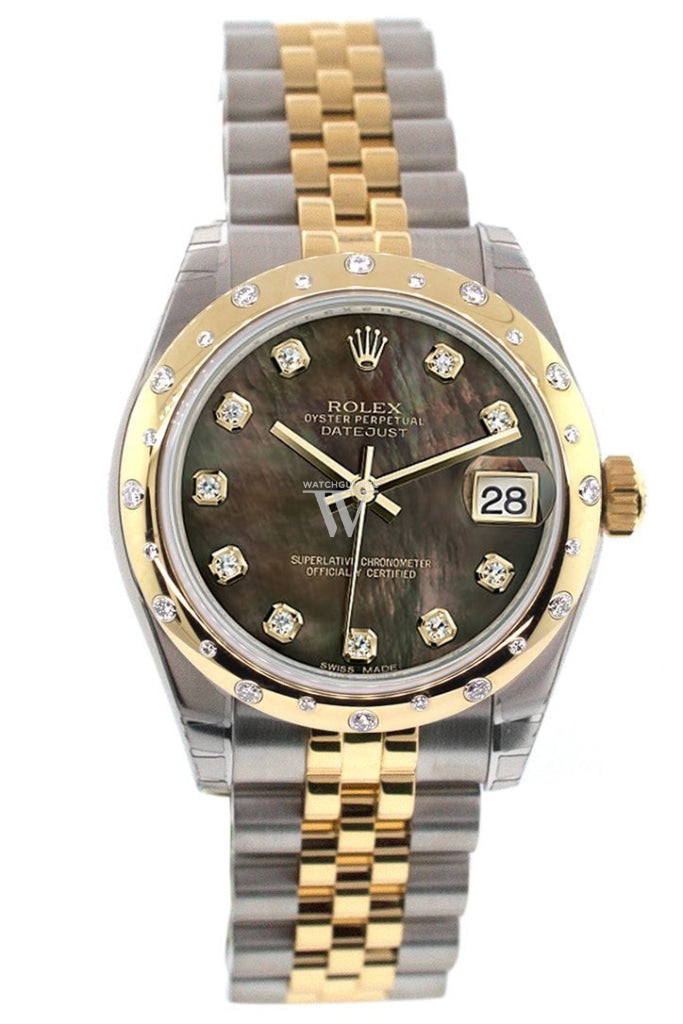Rolex Datejust 31 Black Mother of Pearl Diamonds Dial Diamond Bezel 18K Gold Two Tone Jubilee Ladies 178343 Pre-owned