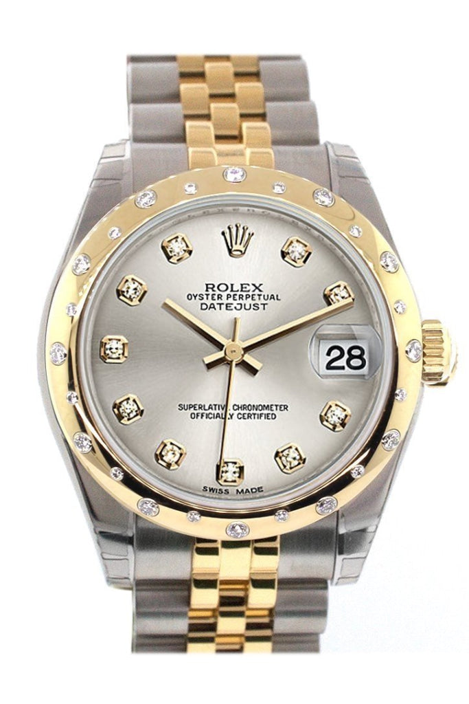 Rolex Datejust 31 Silver Diamond Dial Diamond Bezel 18K Gold Two Tone Jubilee Ladies 178343 Pre-owned