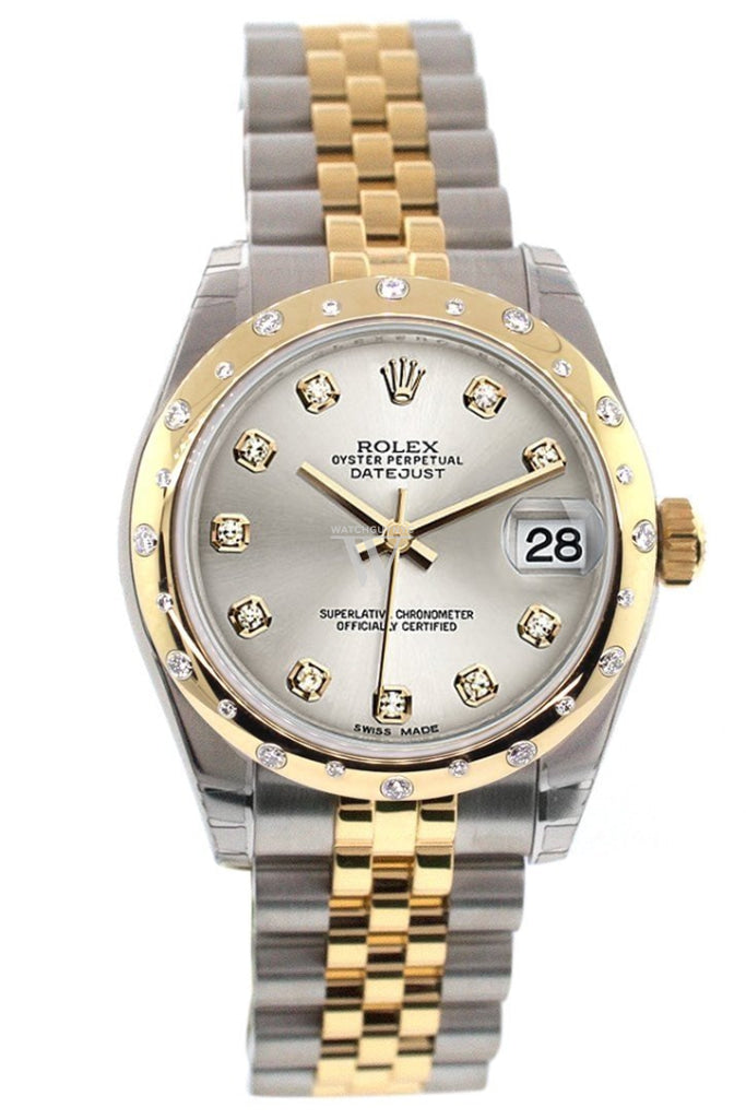 Rolex Datejust 31 Silver Diamond Dial Diamond Bezel 18K Gold Two Tone Jubilee Ladies 178343 Pre-owned