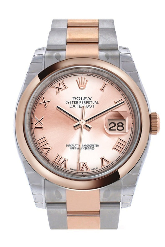 Rolex Datejust 36 Pink Roman DialSteel and 18k Rose Gold Oyster Watch 116201 Pre-owned