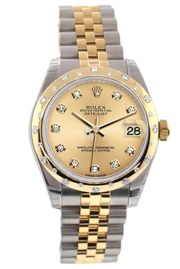 Rolex Datejust 31 Champagne Diamond Dial Diamond Bezel 18K Gold Two Tone Jubilee Ladies 178343 Pre-owned