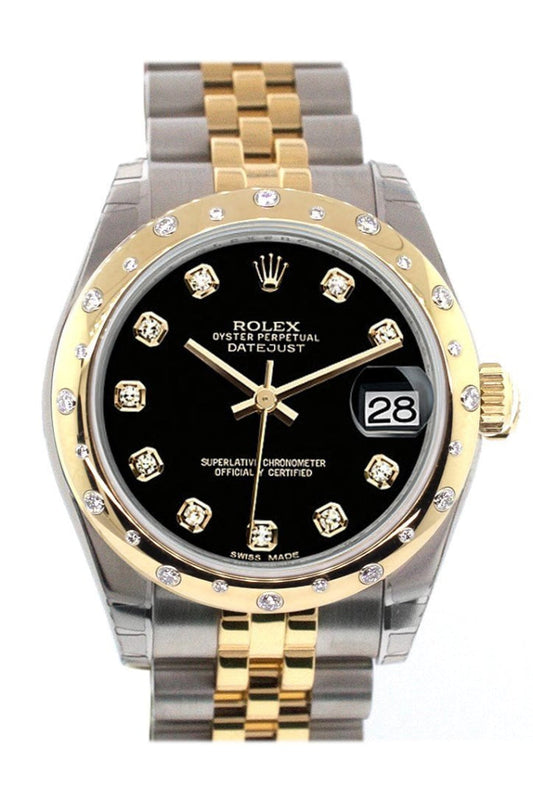 Rolex Datejust 31 Black Diamond Dial Diamond Bezel 18K Gold Two Tone Jubilee Ladies 178343 Pre-owned