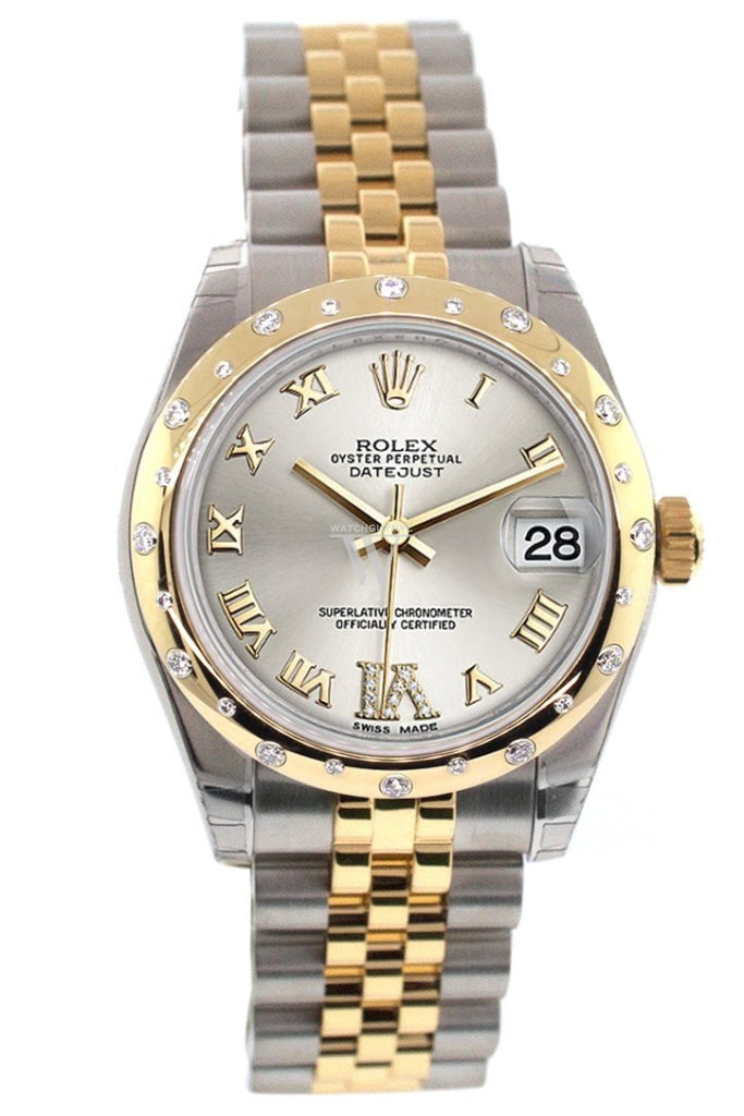 Rolex Datejust 31 Silver Roman Large VI Diamond Dial Diamond Bezel 18K Gold Two Tone Jubilee Ladies 178343 Pre-owned