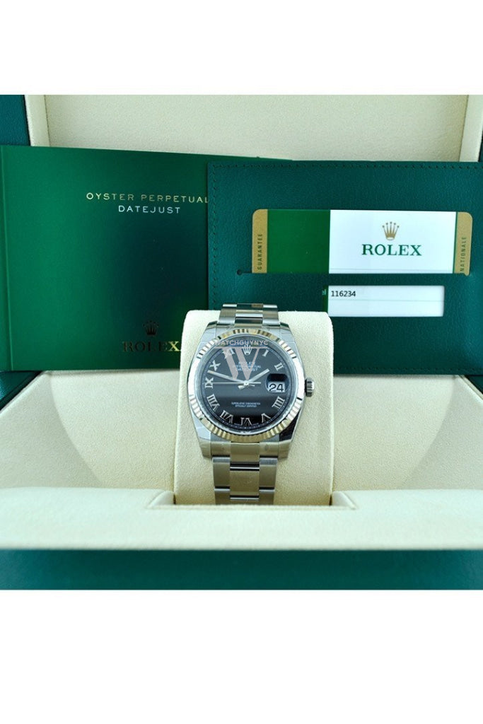 Rolex Datejust 36 Black Roman Dial Steel and 18k Gold Unisex Watch 116234 Pre-owned