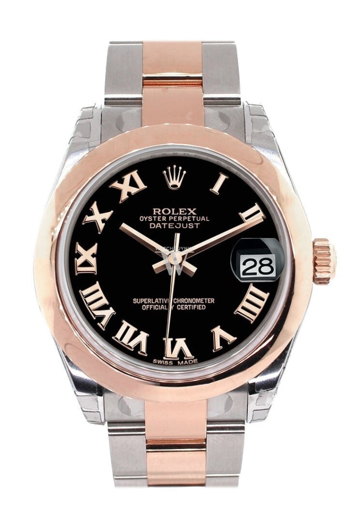 Rolex Datejust 31 Black Roman Dial 18K Rose Gold Two Tone Ladies Watch 178241