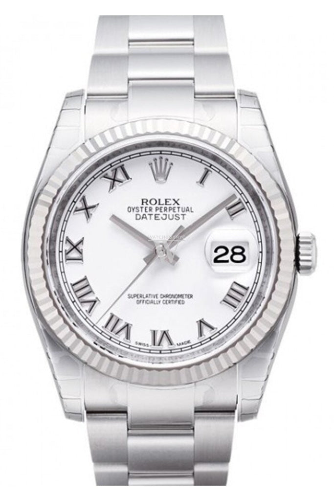 Rolex Datejust 36 White Roman Dial Steel and 18k Gold Unisex Watch 116234 Pre-owned