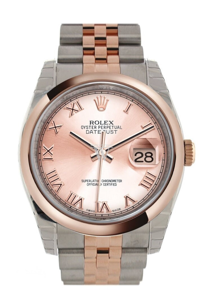Rolex Datejust 36 Pink Roman DialS teel and 18k Rose Gold Jubilee Watch 116201 Pre-owned