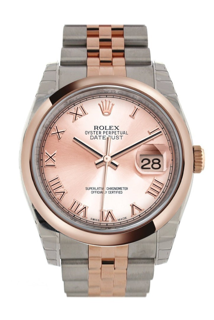 Rolex Datejust 36 Pink Roman DialS teel and 18k Rose Gold Jubilee Watch 116201 Pre-owned