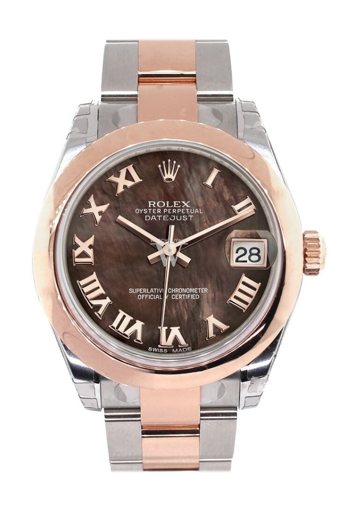 Rolex Datejust 31 Black Mother of Pearl Roman Dial 18K Rose Gold Two Tone Ladies Watch 178241