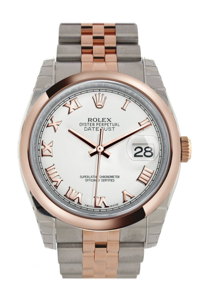 Rolex Datejust 36 White Roman Dial Steel and 18k Rose Gold Jubilee Watch 116201 Pre-owned