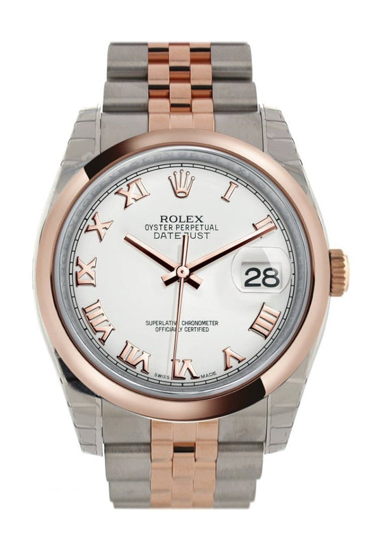 Rolex Datejust 36 White Roman Dial Steel and 18k Rose Gold Jubilee Watch 116201 Pre-owned