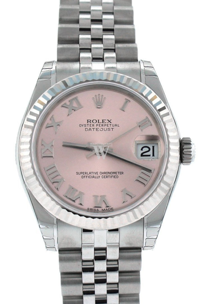 Rolex Datejust 31 Pink Dial Dial White Gold Fluted Bezel Jubilee Ladies Watch 178274 Pre-owned