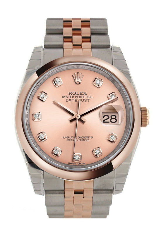Rolex Datejust 36 Pink set with diamonds Dial Steel and 18k Rose Gold Jubilee Watch 116201 Pre-owned