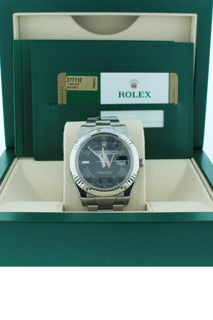 Rolex Datejust II 41 Black Dial 18kt White Gold Fluted Bezel Men's Watch 116334 Pre-owned