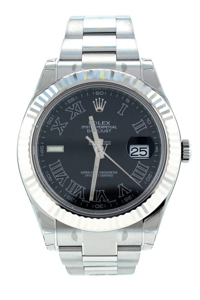 Rolex Datejust II 41 Black Dial 18kt White Gold Fluted Bezel Men's Watch 116334 Pre-owned