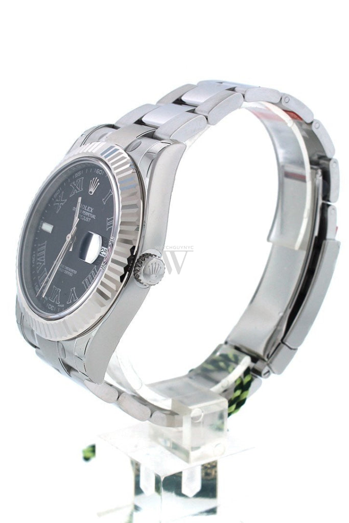 Rolex Datejust II 41 Black Dial 18kt White Gold Fluted Bezel Men's Watch 116334 Pre-owned