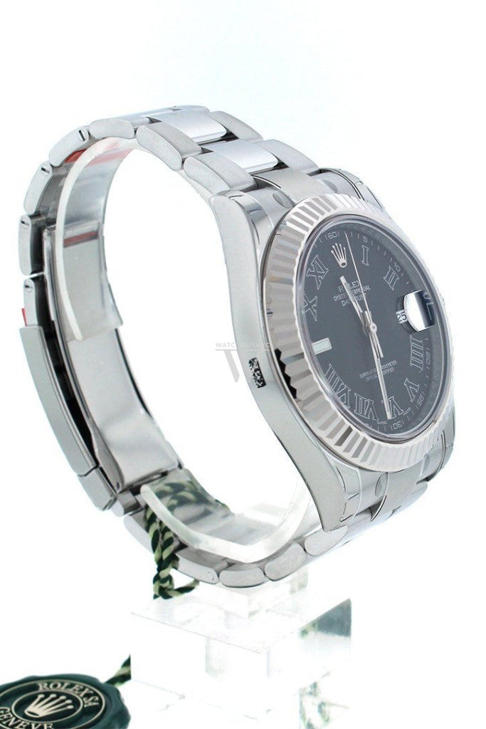 Rolex Datejust II 41 Black Dial 18kt White Gold Fluted Bezel Men's Watch 116334 Pre-owned