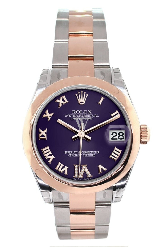 Rolex Datejust 31 Purple Roman Large VI set with Diamond Dial 18K Rose Gold Two Tone Ladies Watch 178241
