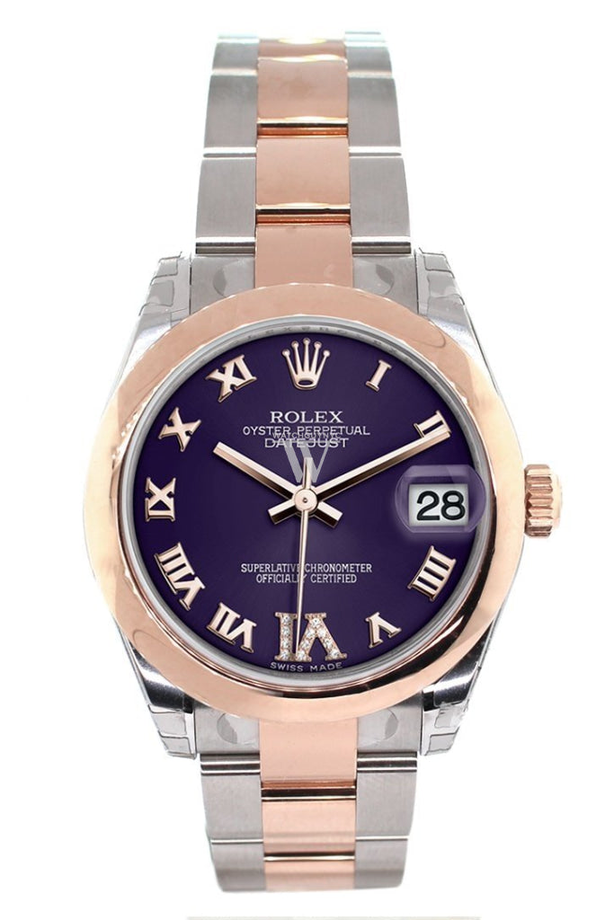 Rolex Datejust 31 Purple Roman Large VI set with Diamond Dial 18K Rose Gold Two Tone Ladies Watch 178241