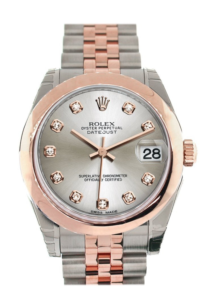 Rolex Datejust 31 Silver Diamond Dial 18K Rose Gold Two Tone Jubilee Ladies Watch 178241