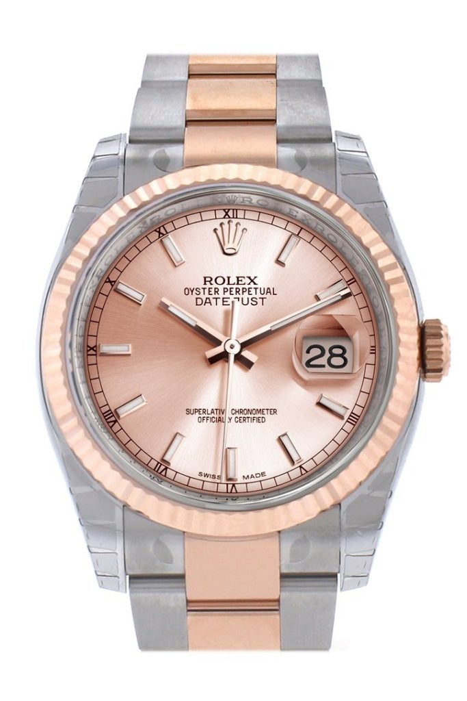 Rolex Datejust 36 Pink Dial Fluted Steel and 18k Rose Gold Oyster Watch 116231 Pre-owned