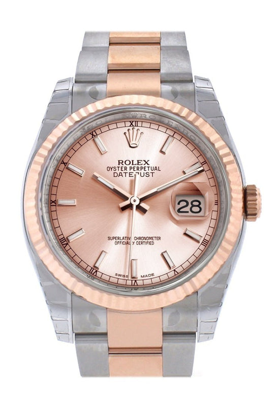 Rolex Datejust 36 Pink Dial Fluted Steel and 18k Rose Gold Oyster Watch 116231 Pre-owned