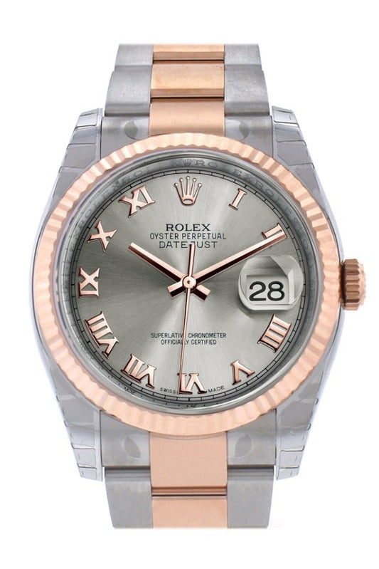 Rolex Datejust 36 Steel Roman Dial Fluted Steel and 18k Rose Gold Oyster Watch 116231 Pre-owned