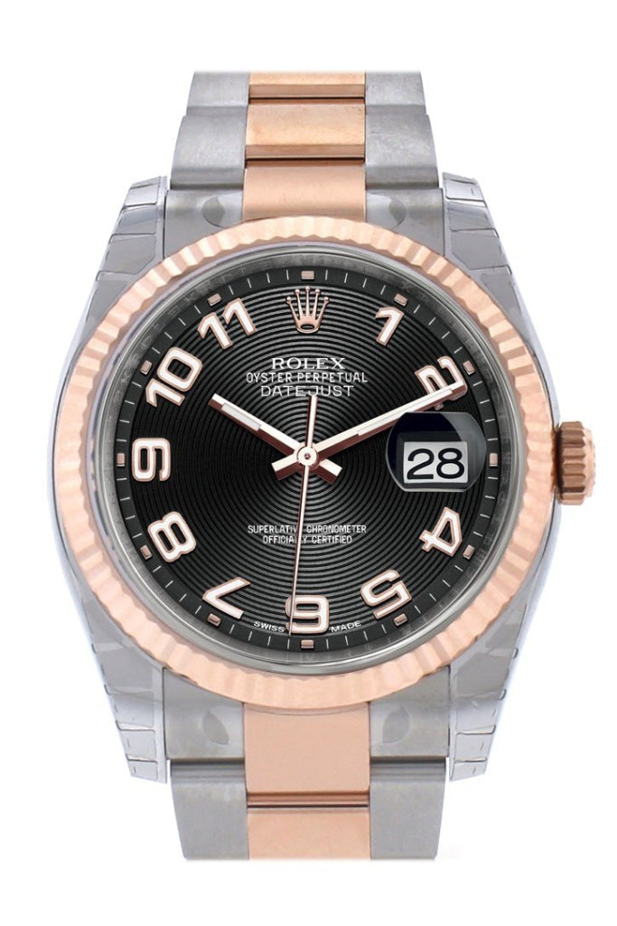 Rolex Datejust 36 Black Arab Dial Fluted Steel and 18k Rose Gold Oyster Watch 116231 Pre-owned