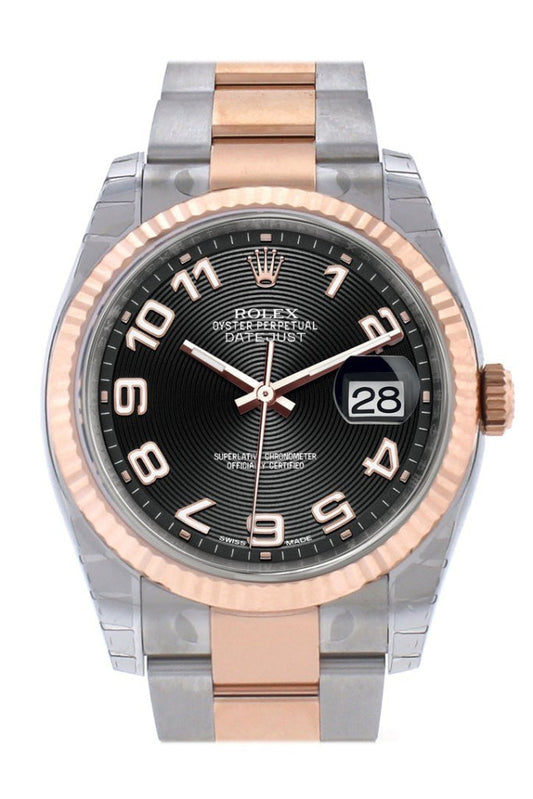 Rolex Datejust 36 Black Arab Dial Fluted Steel and 18k Rose Gold Oyster Watch 116231 Pre-owned