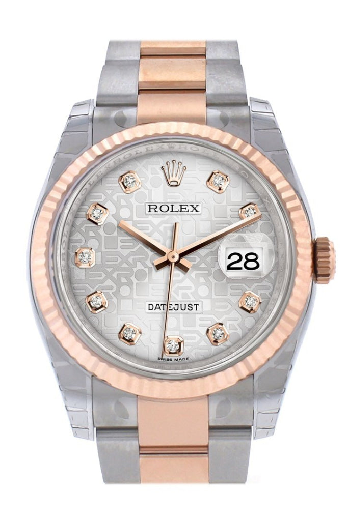 Rolex Datejust 36 Silver Jubilee design set with diamonds Dial Fluted Steel 18k Rose Gold Oyster Watch 116231 Pre-owned
