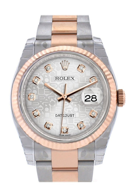 Rolex Datejust 36 Silver Jubilee design set with diamonds Dial Fluted Steel 18k Rose Gold Oyster Watch 116231 Pre-owned