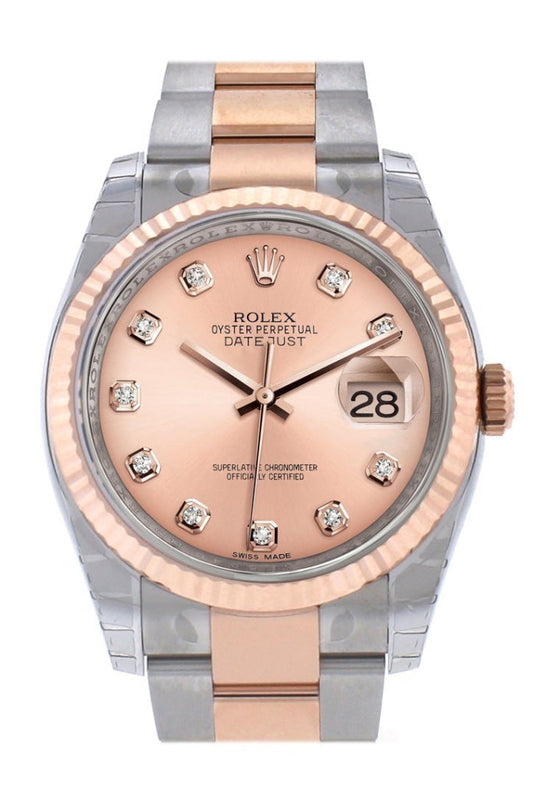 Rolex Datejust 36 Pink diamonds Dial Fluted Steel 18k Rose Gold Oyster Watch 116231 Pre-owned