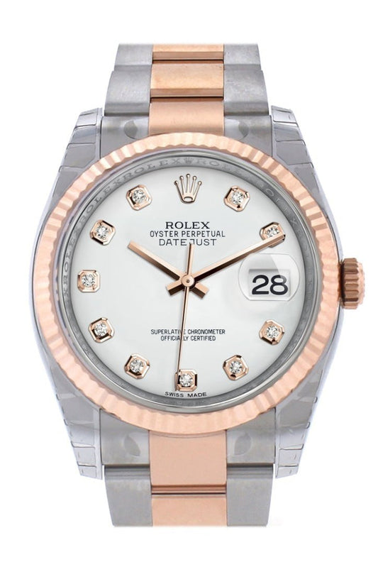 Rolex Datejust 36 White diamonds Dial Fluted Steel and 18k Rose Gold Oyster Watch 116231 Pre-owned