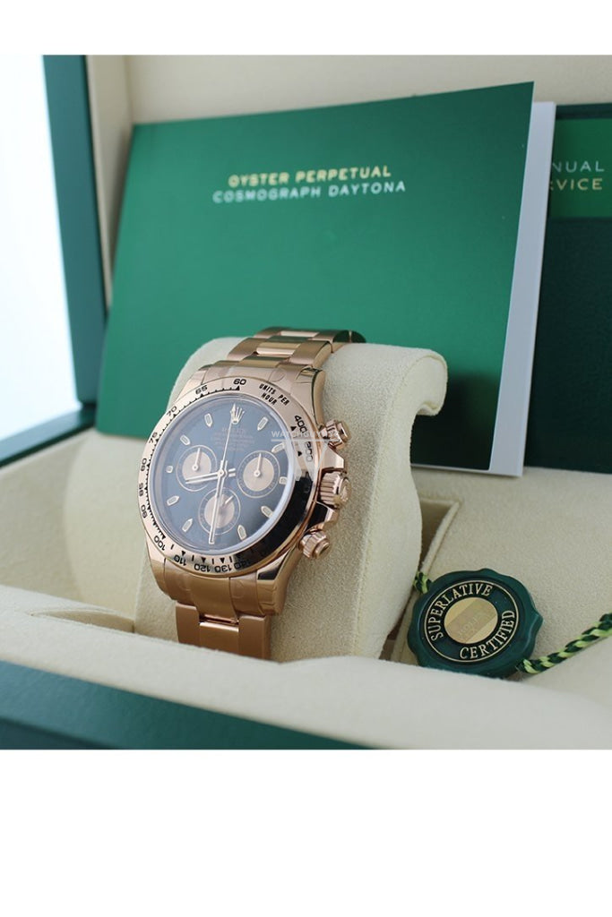 Rolex Cosmograph Daytona Black Dial 18K Everose Gold Rolex Oyster Automatic Men's Watch 116505