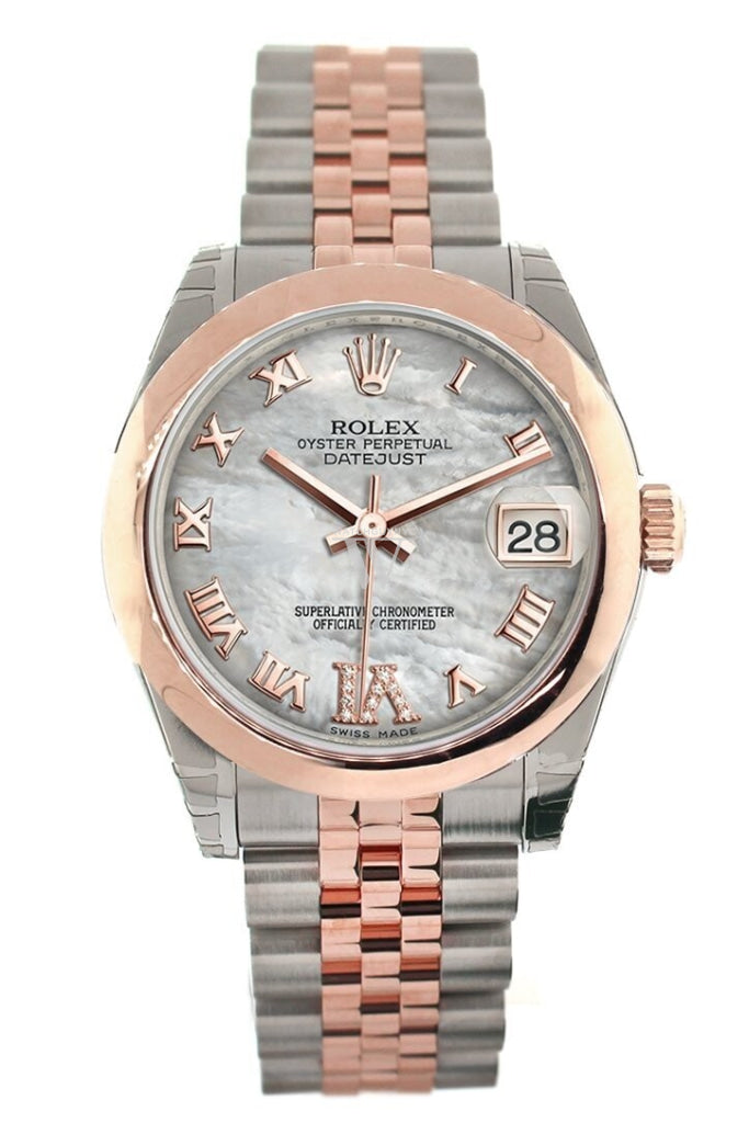 Rolex Datejust 31 White Mother of Pearl Roman Large VI set with Diamond Dial 18K Rose Gold Two Tone Jubilee Ladies Watch 178241