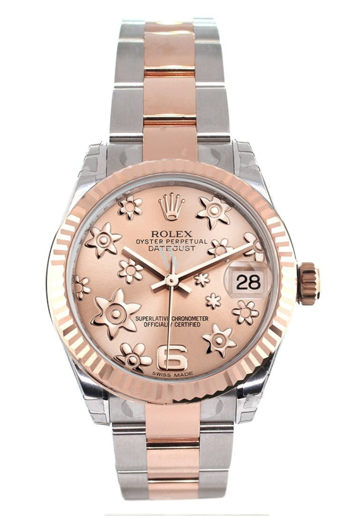 Rolex Datejust 31 Pink Raised Floral Motif Dial Fluted Bezel 18K Rose Gold Two Tone Ladies Watch 178271 Pre-owned