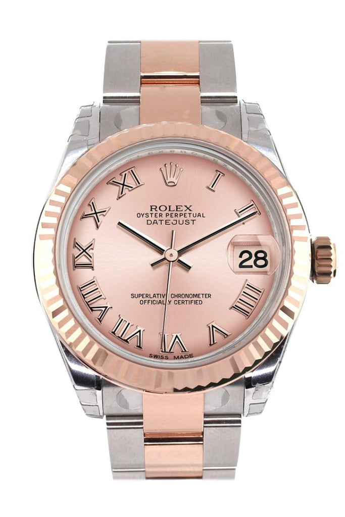 Rolex Datejust 31 Pink Roman Dial Fluted Bezel 18K Rose Gold Two Tone Ladies Watch 178271 Pre-owned