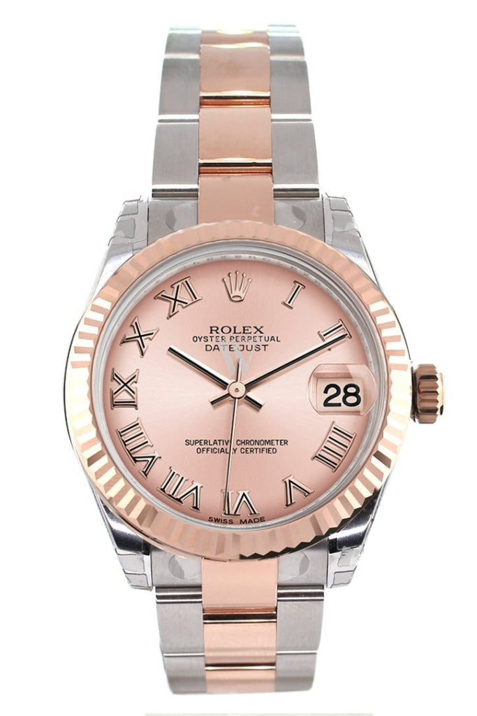 Rolex Datejust 31 Pink Roman Dial Fluted Bezel 18K Rose Gold Two Tone Ladies Watch 178271 Pre-owned