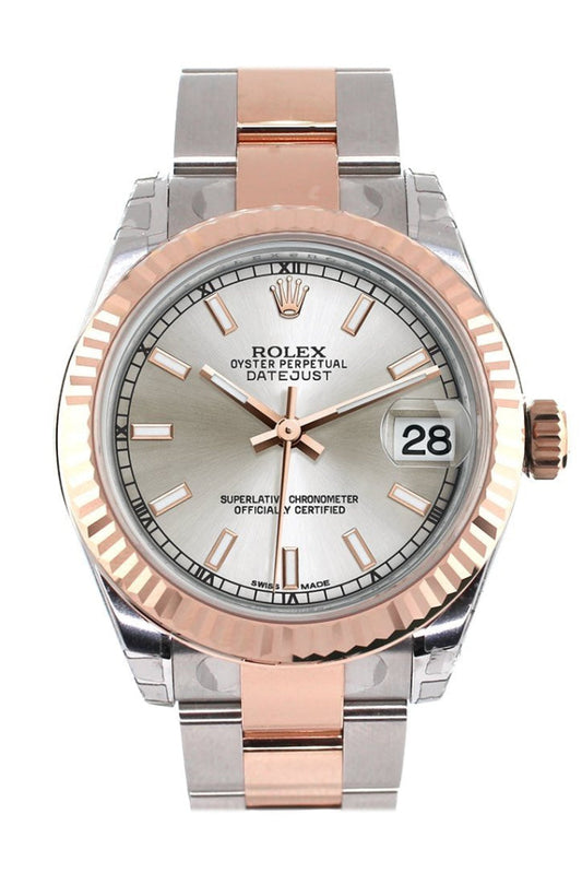 Rolex Datejust 31 Silver Dial Fluted Bezel 18K Rose Gold Two Tone Ladies Watch 178271 Pre-owned