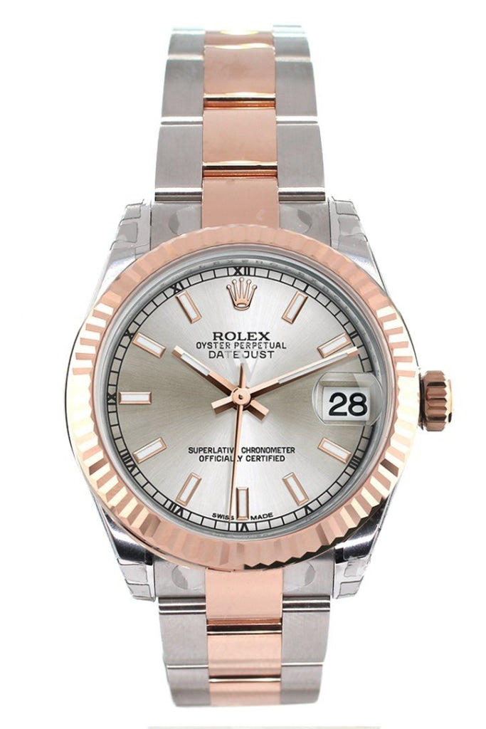 Rolex Datejust 31 Silver Dial Fluted Bezel 18K Rose Gold Two Tone Ladies Watch 178271 Pre-owned
