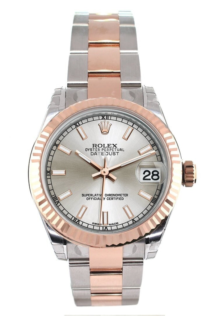 Rolex Datejust 31 Silver Dial Fluted Bezel 18K Rose Gold Two Tone Ladies Watch 178271 Pre-owned