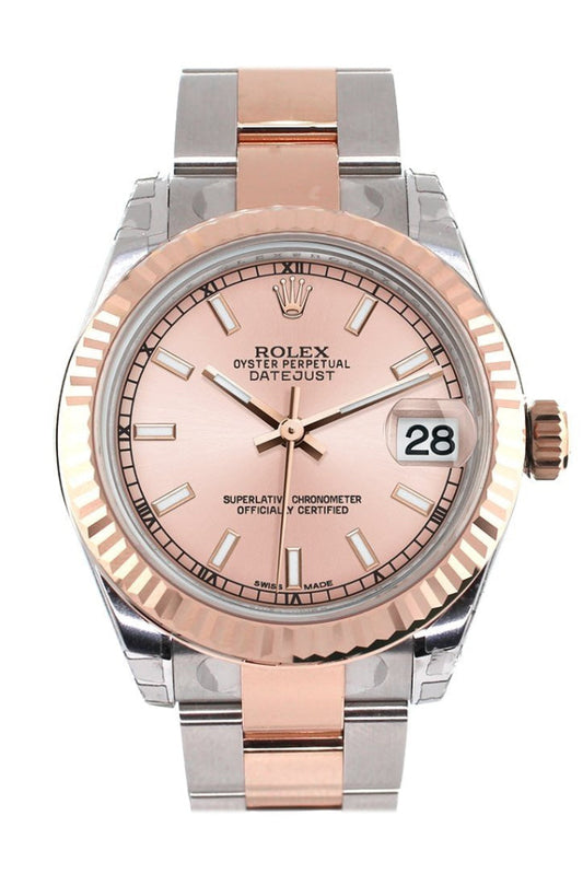 Rolex Datejust 31 Pink Dial Fluted Bezel 18K Rose Gold Two Tone Ladies Watch 178271 Pre-owned
