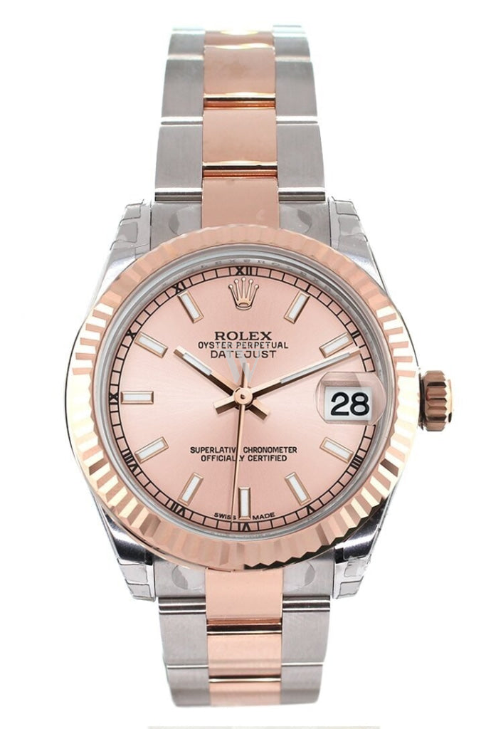 Rolex Datejust 31 Pink Dial Fluted Bezel 18K Rose Gold Two Tone Ladies Watch 178271 Pre-owned