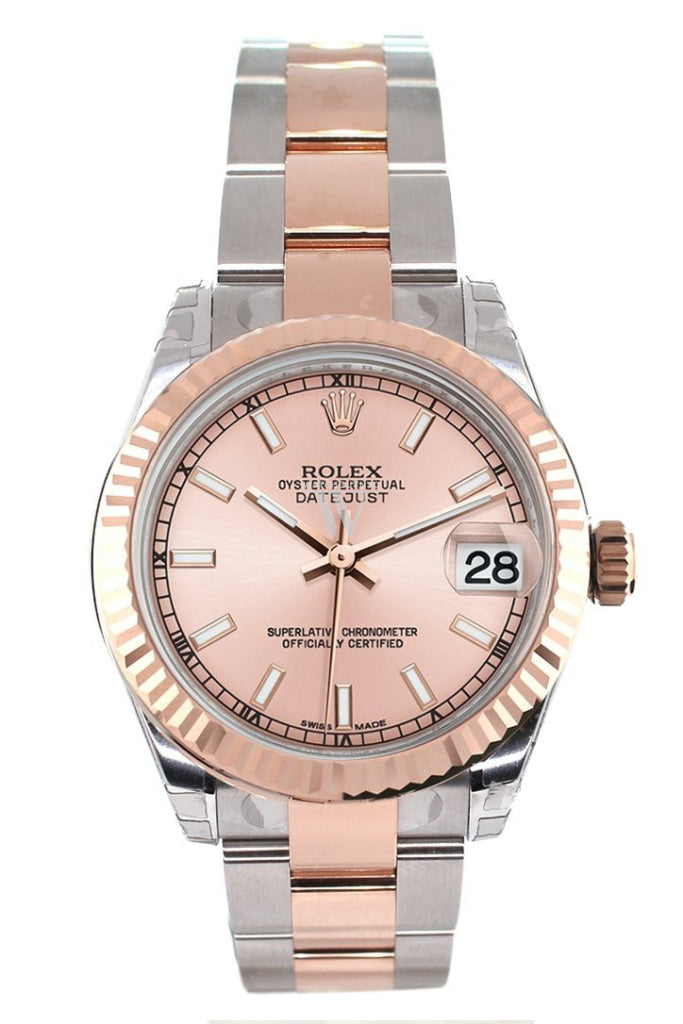 Rolex Datejust 31 Pink Dial Fluted Bezel 18K Rose Gold Two Tone Ladies Watch 178271 Pre-owned