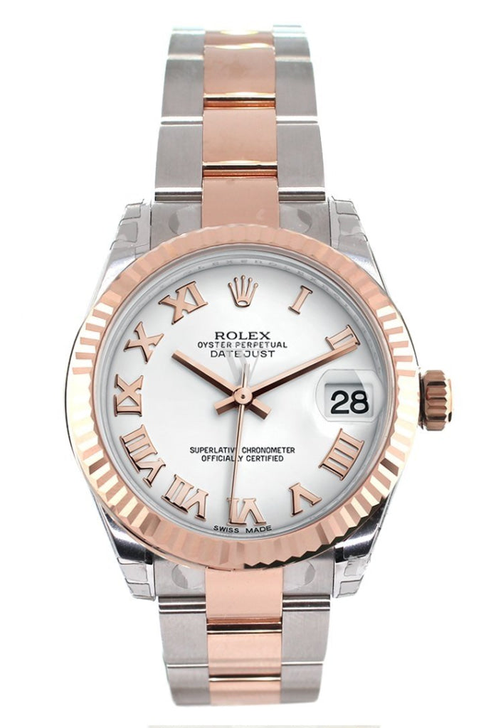 Rolex Datejust 31 White Roman Dial Fluted Bezel 18K Rose Gold Two Tone Ladies Watch 178271 Pre-owned
