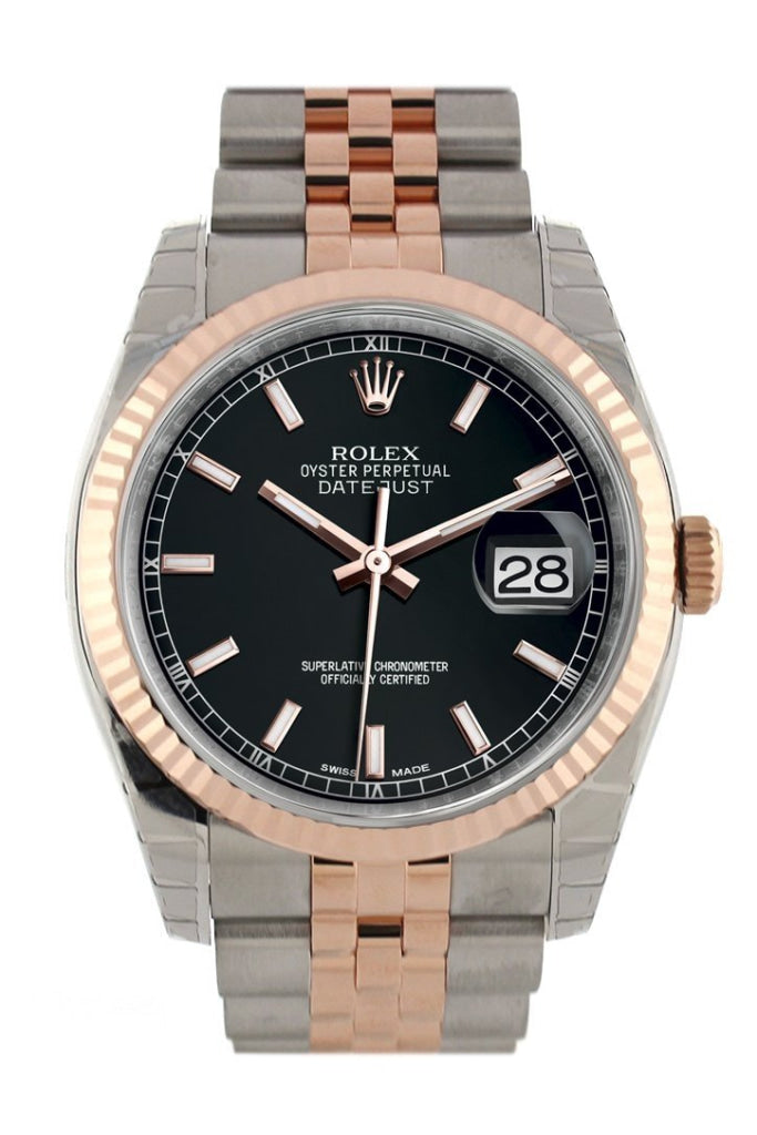Rolex Datejust 36 Black Dial Fluted Steel and 18k Rose Gold Jubilee Watch 116231 Pre-owned